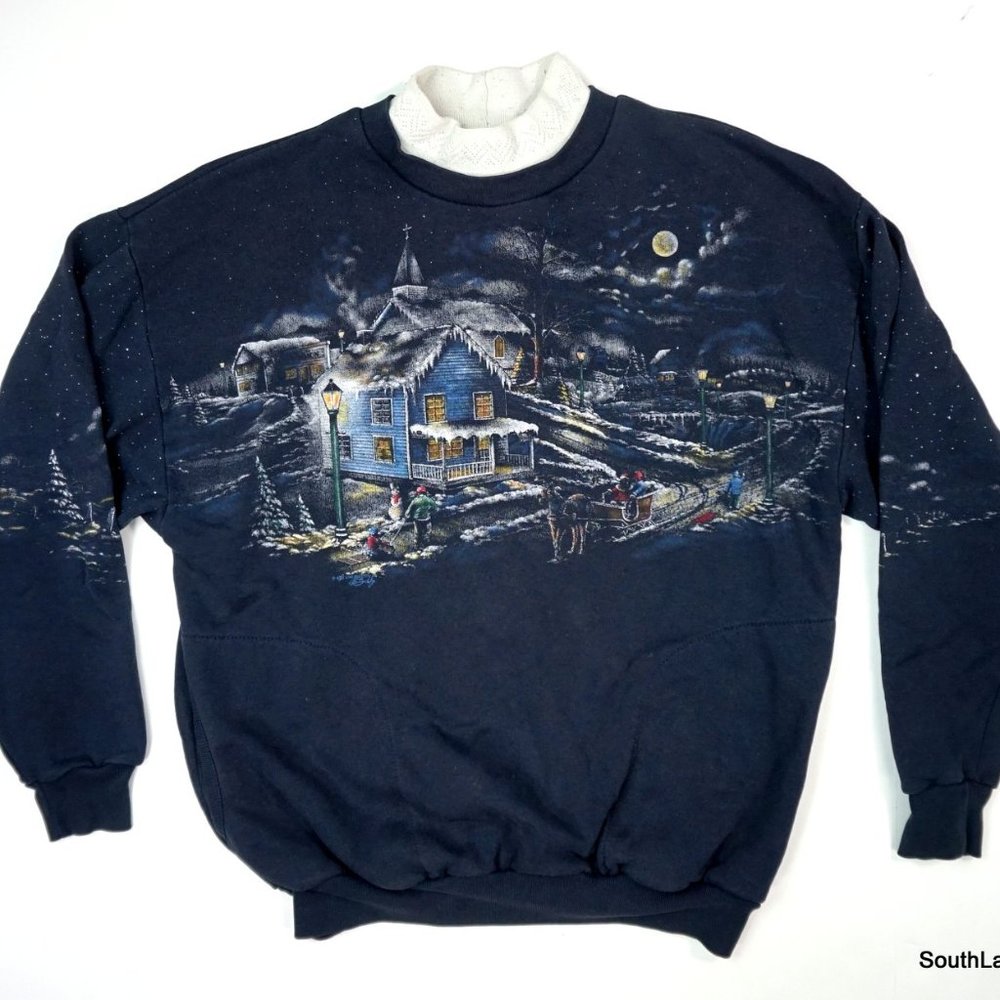 VTG Scenic Christmas House Winter Sweatshirt XL
